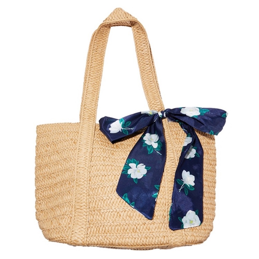 Draper James Tan and Blue Tote Bag with Polka Dot Accent